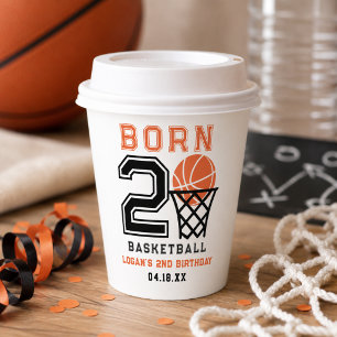 Born 2 Basketball Sports Boy's 2nd Birthday Paper Cups