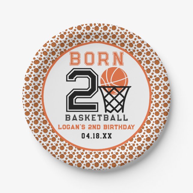 Born 2 Basketball | Sports  Boy's 2nd Birthday Paper Plate (Front)