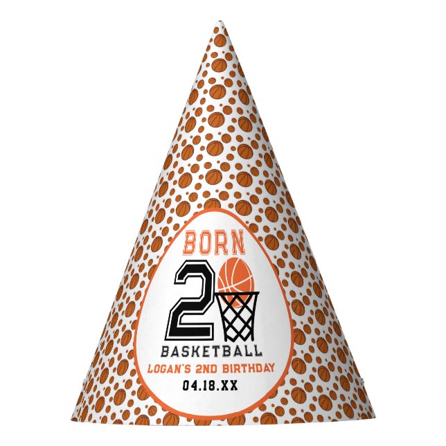 Born 2 Basketball | Sports  Boy's 2nd Birthday Party Hat (Front)
