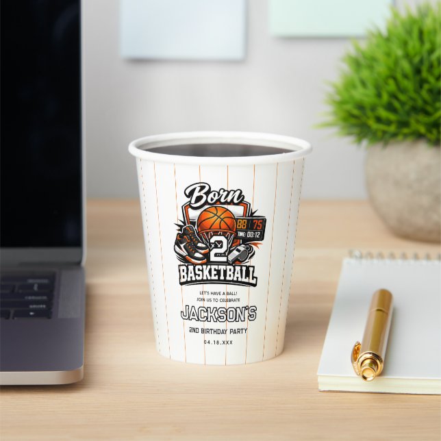 Born 2 Basketball | Sports Themed 2nd Birthday Paper Cups (Insitu)