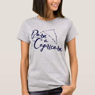 "Born a Capricorn" Zodiac Typographic Apparel T-Shirt
