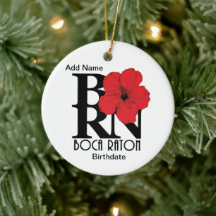 BORN Boca Raton Red Hibiscus Ceramic Tree Decoration