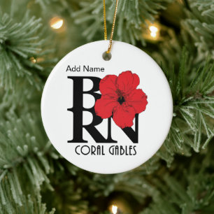 BORN Coral Gables Red Hibiscus Ceramic Tree Decoration