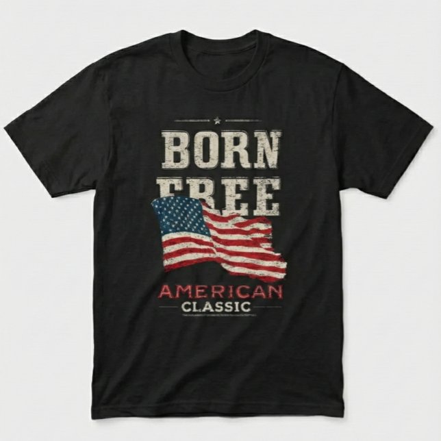 Born Free American Classic Patriotic USA Flag Blue T-Shirt (Creator Uploaded)