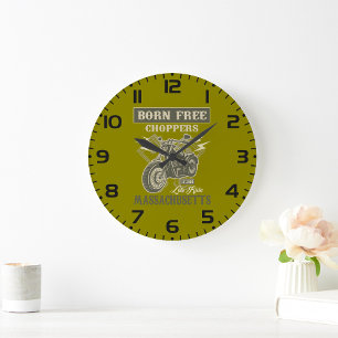 Born Free Choppers Motorcycle Massachusetts Large Clock