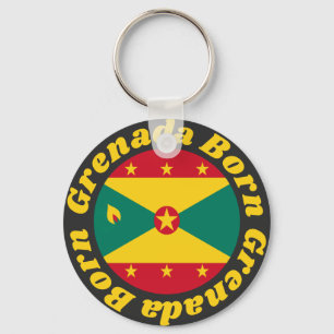 Born Grenada   Cute Grenada Flag with Yellow Text Key Ring