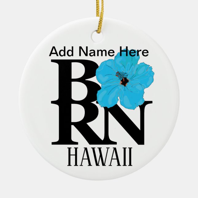 BORN Hawaii Blue Hibiscus Ceramic Tree Decoration (Front)