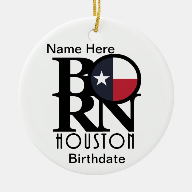 BORN Houston Texas Ceramic Tree Decoration (Front)