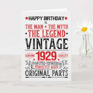 Born in 1929 Birthday the Man the Myth the Legend Card