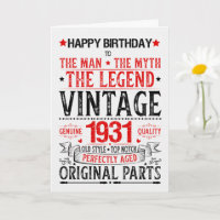 Born in 1931 Birthday the Man the Myth the Legend