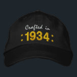Born in 1934 or Any Year 80th Birthday V02 BLACK Embroidered Hat<br><div class="desc">Born in 1934 or Any Year 80th Birthday V02 BLACK Hat WHITE and GOLD Embroidery with STARS Fun birthday hat that you can personalise with a sentiment, name, and year. All text is totally customisable, so also suitable for an 81 82 83 84 85 86 87 88 and 89 year...</div>