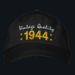 Born in 1944 or Any Year 70th Birthday V01A BLACK Embroidered Hat<br><div class="desc">Born in 1944 or Any Year 70th Birthday V01A BLACK Hat WHITE and GOLD Embroidery with STARS - Vintage Quality Fun birthday hat that you can personalise with a sentiment, name, and year. All text is totally customisable, so also suitable for a 71 72 73 74 75 76 77 78...</div>