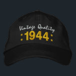 Born in 1944 or Any Year 70th Birthday V01A BLACK Embroidered Hat<br><div class="desc">Born in 1944 or Any Year 70th Birthday V01A BLACK Hat WHITE and GOLD Embroidery with STARS - Vintage Quality Fun birthday hat that you can personalise with a sentiment, name, and year. All text is totally customisable, so also suitable for a 71 72 73 74 75 76 77 78...</div>