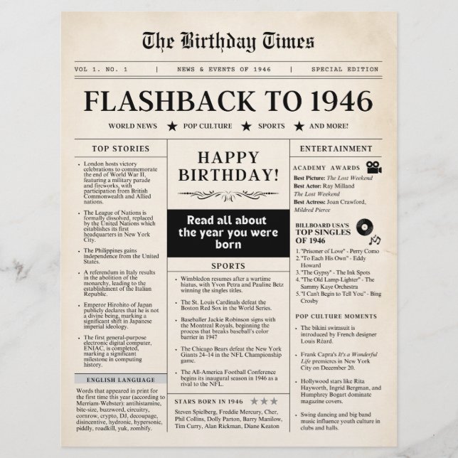 Born in 1946 Mock Newspaper sepia (Front)