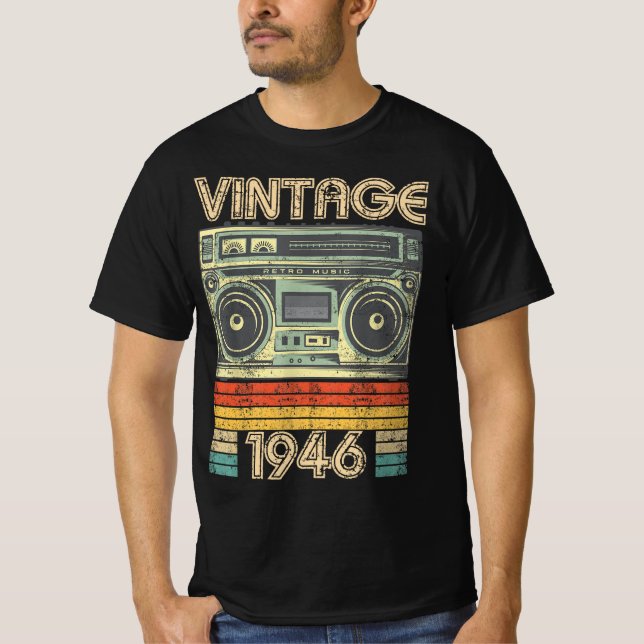 Born In 1946 Radio Retro, 1946 Birthday Gift T-Shirt (Front)