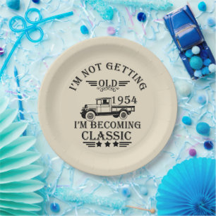 Born in 1954 elegant black vintage birthday party paper plate