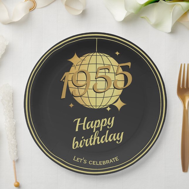 Born in 1955 70th birthday party black Paper Plate (Creator Uploaded)