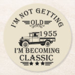Born in 1955 vintage birthday gifts round paper coaster<br><div class="desc">You can add some originality to your wardrobe collection with this vintage classic birthday graphic design with awesome typography font lettering, It is a great gift for men, women, husbands, wife, girlfriend, and a boyfriend who will love this one-of-a-kind artwork. The best amazing and funny holiday present for your happy...</div>