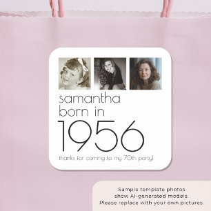 Born in 1956 3 Photos 70th Birthday Party Thanks Square Sticker