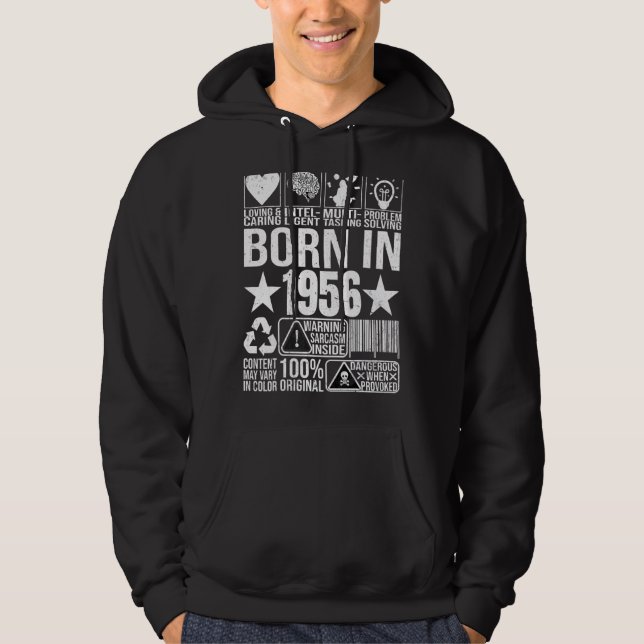 Born In 1956 Content Warning Label Barcode Birthda Hoodie (Front)