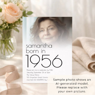 Born in 1956 Photo Overlay 70th Birthday Party Invitation