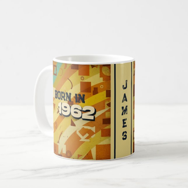 Born in 1962 Name Mug - 60s Retro Geometric Design (Front Left)