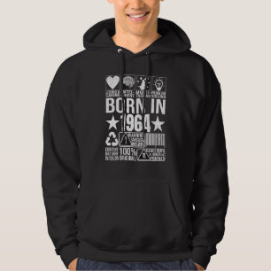 Born In 1964 Content Warning Label Barcode Birthda Hoodie