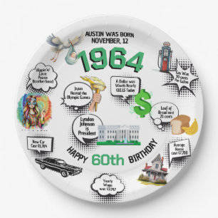 Born in 1964 Fun Facts Birthday Paper Plate