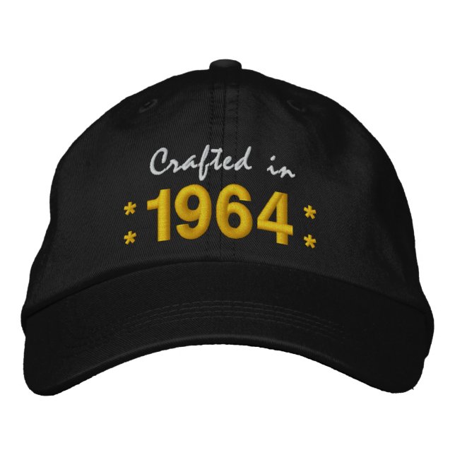 Born in 1964 or Any Year 50th Birthday V03 BLACK Embroidered Hat (Front)