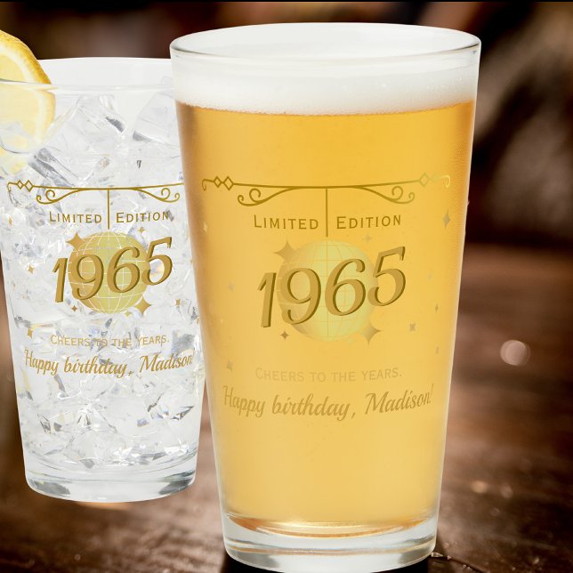 Born in 1965 60th birthday party drinks beer glass (Creator Uploaded)