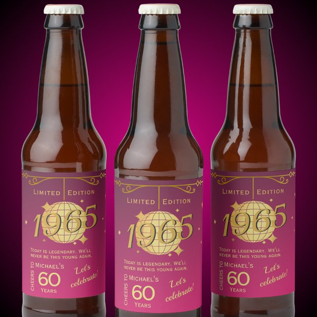 Born in 1965 60th birthday party pink beer Label (Creator Uploaded)