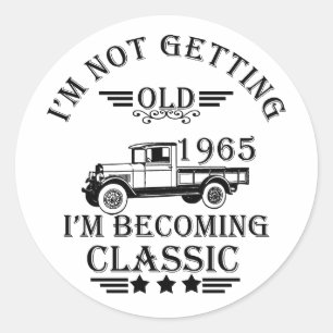 Born in 1965 elegant black vintage style birthday  classic round sticker