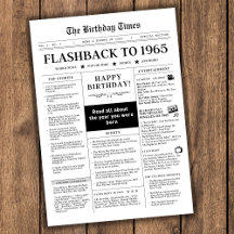Born in 1965 Mock Newspaper black and white