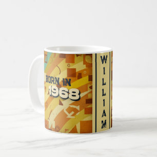 Born in 1968 Name Mug - 60s Retro Geometric Design