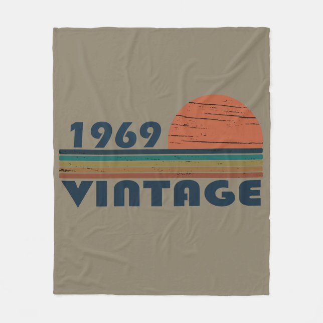Born in 1969 vintage birthday fleece blanket (Front)