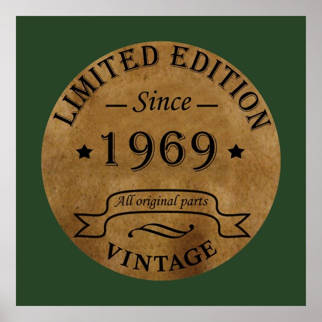 Born in 1969 vintage birthday party poster (Front)