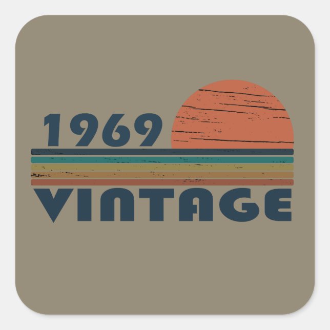 Born in 1969 vintage birthday square sticker (Front)