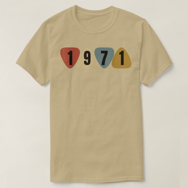 Born In 1971 Guitarist Guitar Pick Music Birthday  T-Shirt (Design Front)