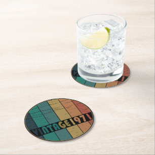 Born in 1971 vintage birthday round paper coaster