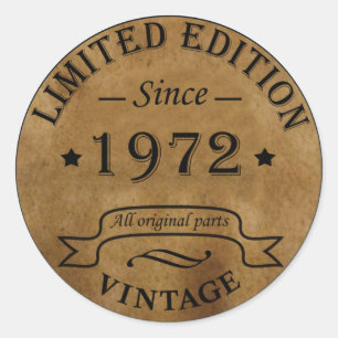 Born in 1972 vintage birthday party classic round sticker