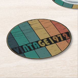 Born in 1972 vintage birthday party round paper coaster