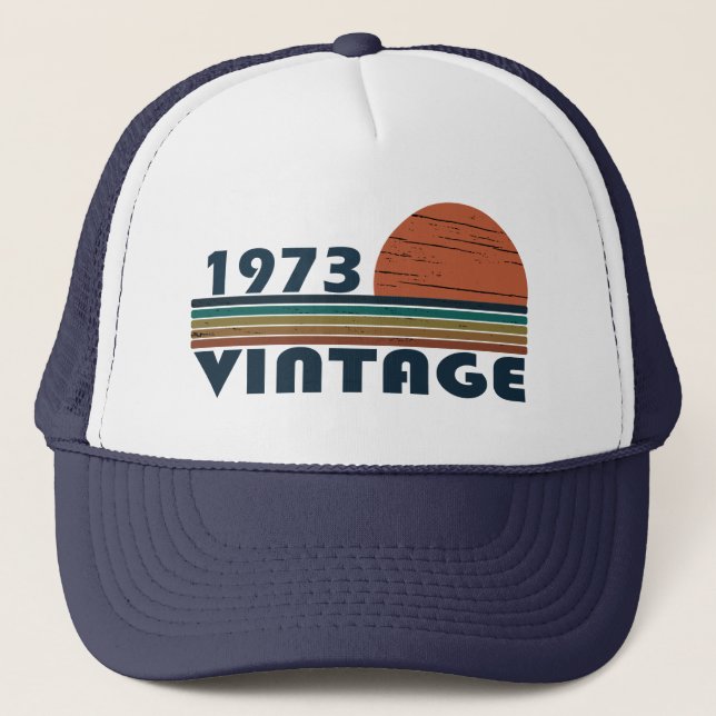 born in 1973 classic sunset trucker hat (Front)
