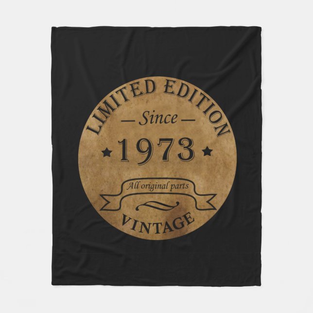 Born in 1973 vintage birthday fleece blanket (Front)