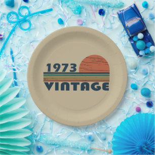 born in 1973 vintage birthday gift paper plate