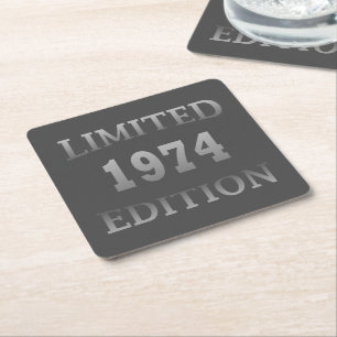 Born in 1974 50th birthday party square paper coaster