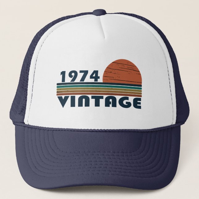 Born in 1974 classic sunset trucker hat (Front)