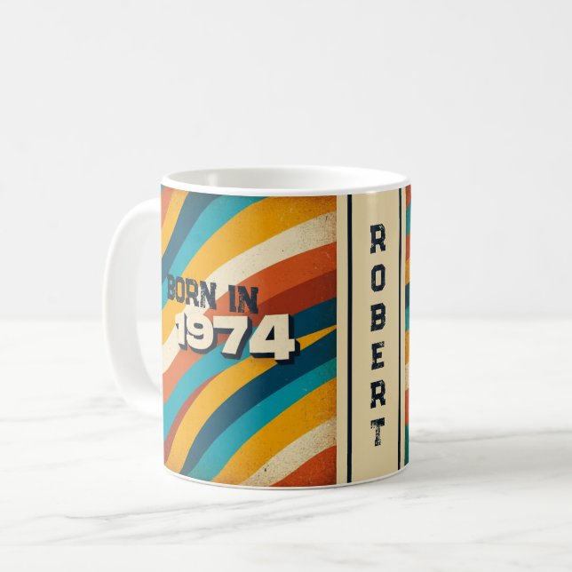 Born in 1974 Personalised Mug - 70s Groovy Stripes (Front Left)