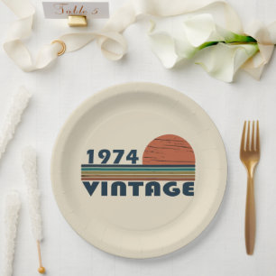 Born in 1974 vintage 50th birthday gift paper plate