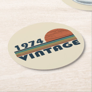Born in 1974 vintage 50th birthday party round paper coaster