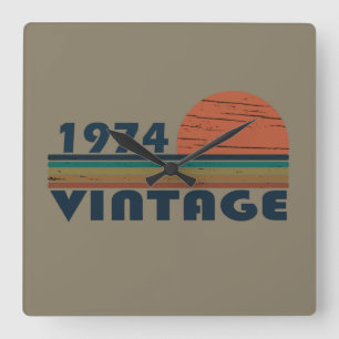 Born in 1974 vintage birthday gift square wall clock